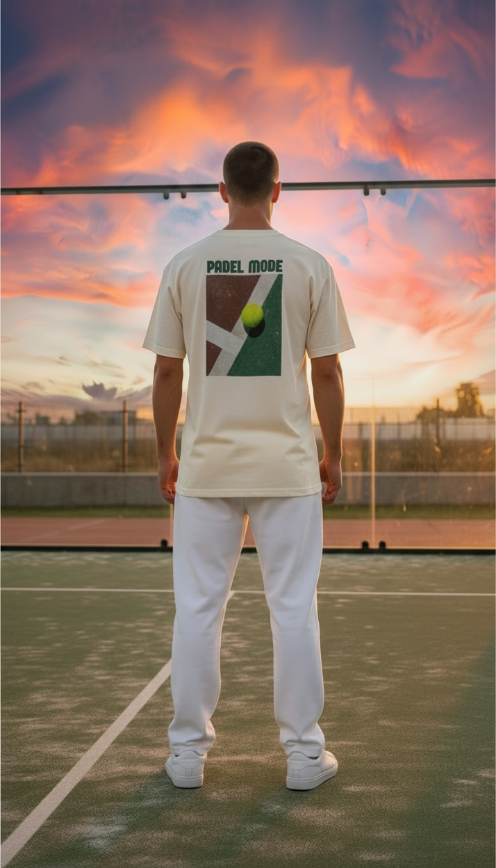Premium Padel Mode T-Shirt – Unisex Katoen – Wit met Vintage Court Graphic