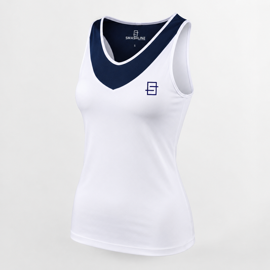 padel tanktop voor dames in white en navy